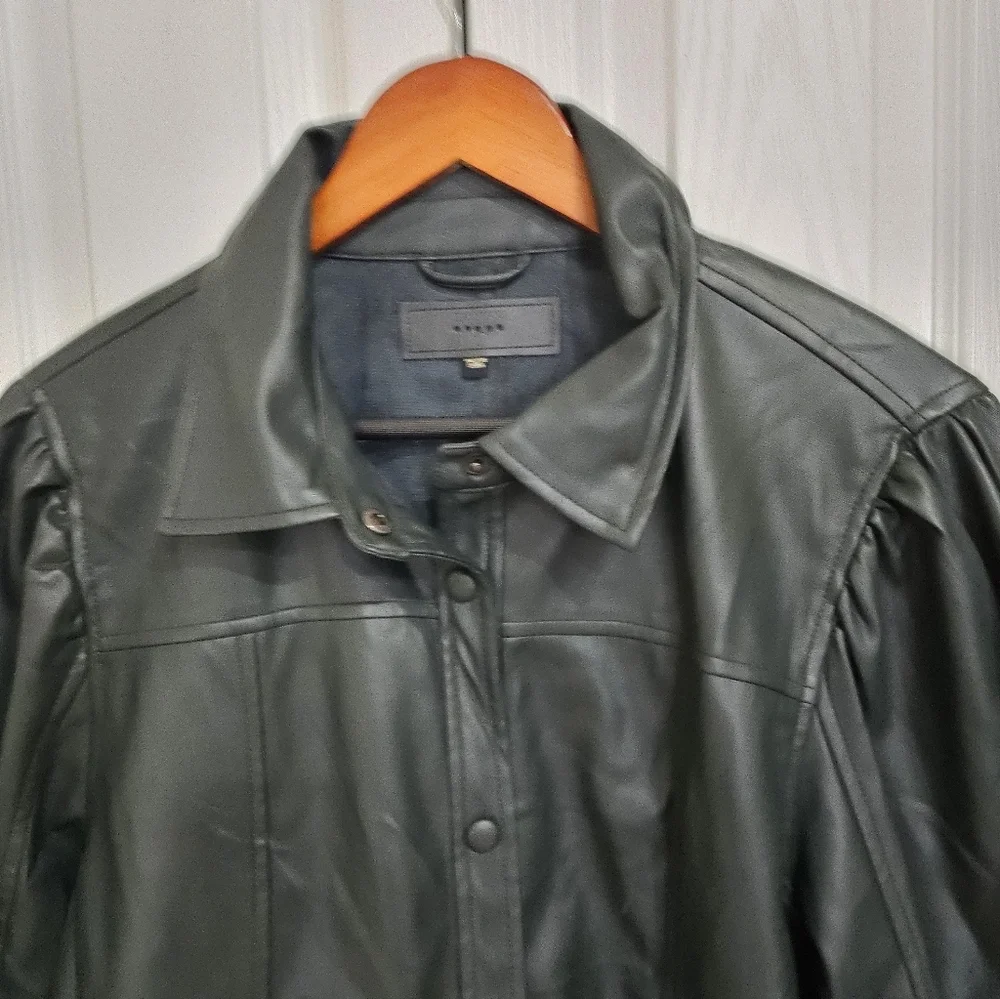 Women’s Dark Green Faux Leather Button-Front Jacket